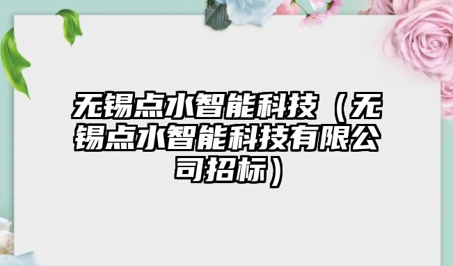 無錫點水智能科技（無錫點水智能科技有限公司招標）